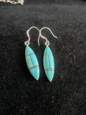 Turquoise Inlay Sterling Silver 925 Dangle Earrings - Women's Jewelry